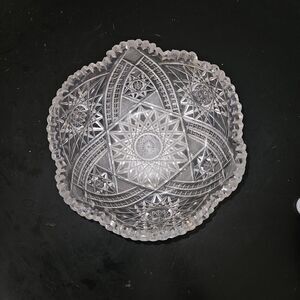 Antique ABP American Brilliant cut crystal serving bowl 7” scalloped sawtooth